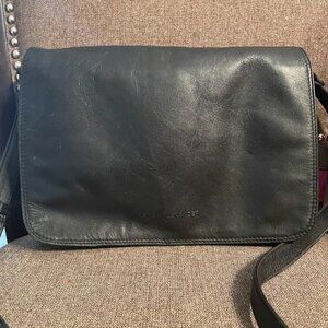 Derek Alexander Soft Black Leather Unisex Organizer Top Flap Crossbody Bag